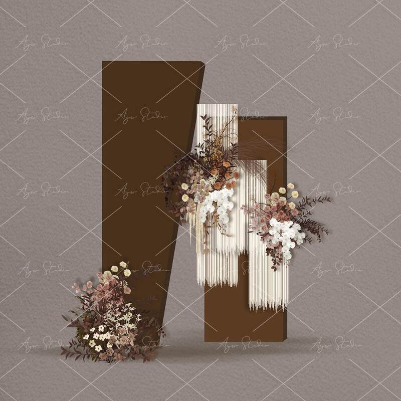003 Thai-Style Milk Tea Color, Coffee Color, Caramel Color, White, Brown, Autumn Color, Wedding Hand-Drawn Effect Image, Floral Art Psd Material