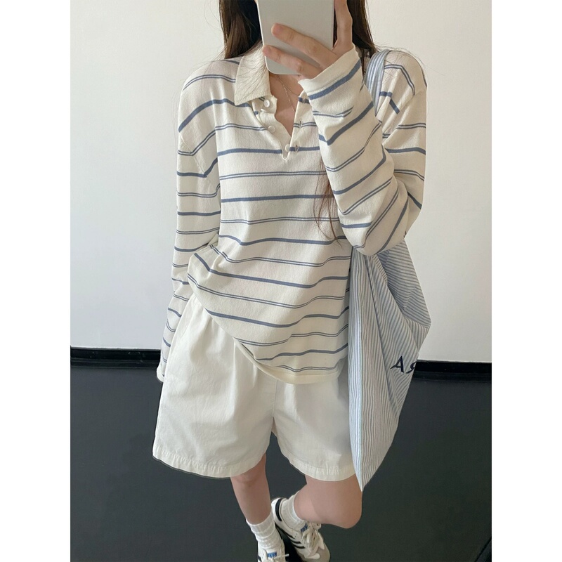 Korean Uamtor Korean-Style Striped Polo Shirt Long-Sleeve Knitwear for Women Early Autumn New Korean-Style Knit Top T-Shirt Korean Uamtor Korean-Style Striped Polo Shirt Long-Sleeve Knitwear for Women Early Autumn New Korean-Style Knit Top T-Shirt