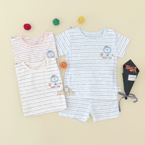 Baby Beers new baby thin section male and female child Shu soft cotton short sleeve suit for men and women Baojius home clothes summer shoulder opening set