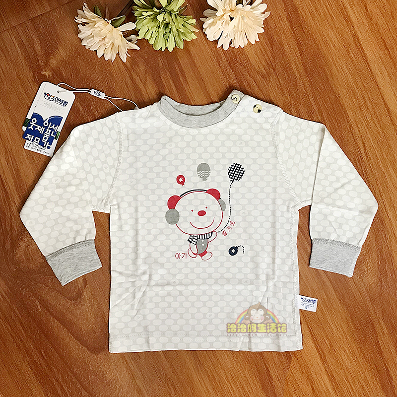 Yishaner spring and autumn tops, T-shirts, boys and girls, winter bottoming, pure cotton underwear, shoulder buttons, children's clothing, one-piece children's clothing