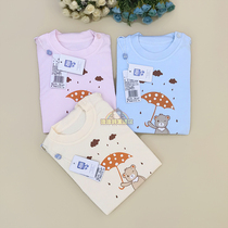 Runbang infant spring and autumn men and women Baby Cotton open shoulder set childrens pajamas round neck winter underwear set