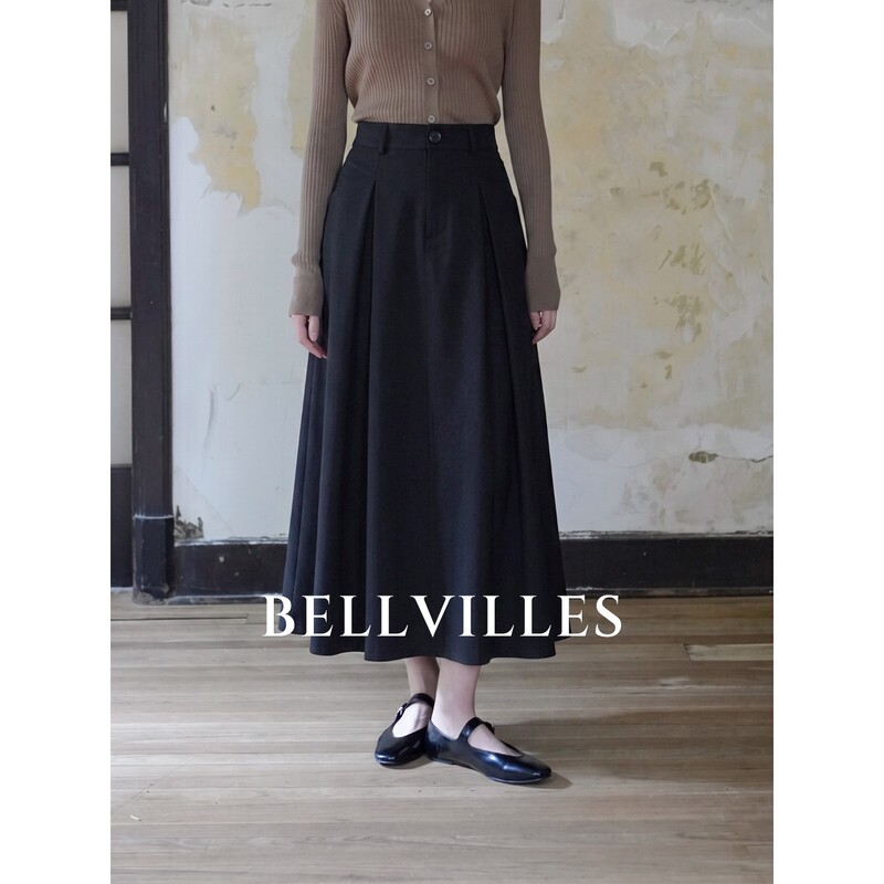 Bellvilles/Bella Villa French-Style Commuter Black High-Waisted A-Line Skirt for Women, Autumn Drapey Mid-Length Skirt Bellvilles/Bella Villa French-Style Commuter Black High-Waisted A-Line Skirt for Women, Autumn Drapey Mid-Length Skirt