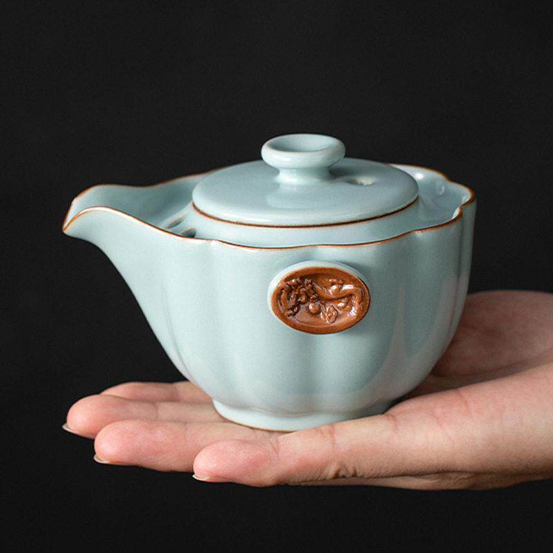 Ruyao Tianqing hand-caught pot teapot ceramic opening piece can support Kungfu tea set household ice crack glaze travel tea set