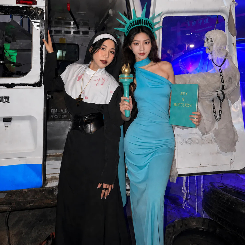 Statue of Liberty Cosplay Costume Athena Adult Women's Dress with Headpiece Set Halloween Costume Props