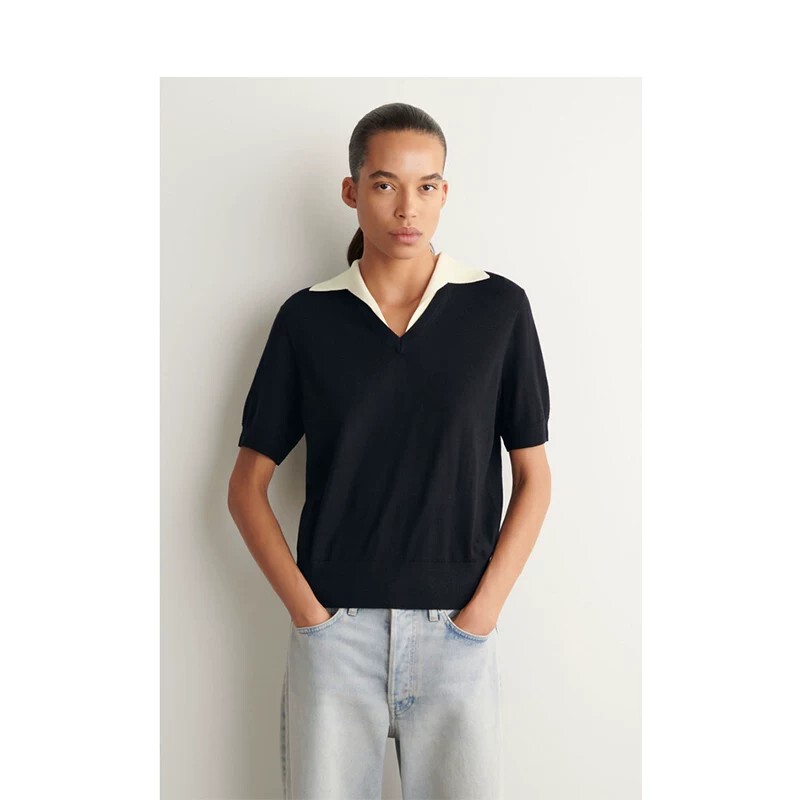 Original Cs Women's Clothing Standard Fit Merino Wool Layered Polo Shirt 2026 Autumn New Product 1352388001