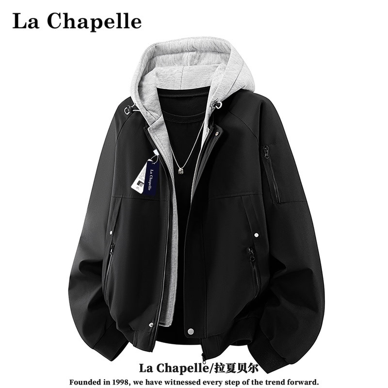 La Chapelle 2026 Autumn New American High Street Fake Two-Piece Hooded Jacket Men's Casual Versatile Trendy Coat