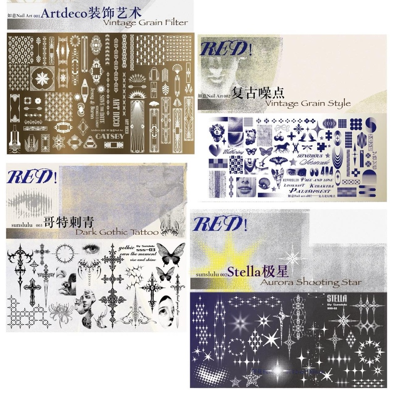 Red! New Spring Collection Artdeco/Gothic Tattoo/Retro Noise/Stella Polar Star Combination