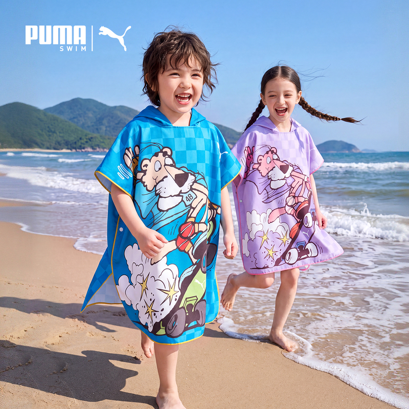 Puma Children's Bath Towel Can Be Worn as a Poncho, Absorbent for Bathing, Suitable for Older Boys and Girls, Swimming Bathrobe, Beach Towel