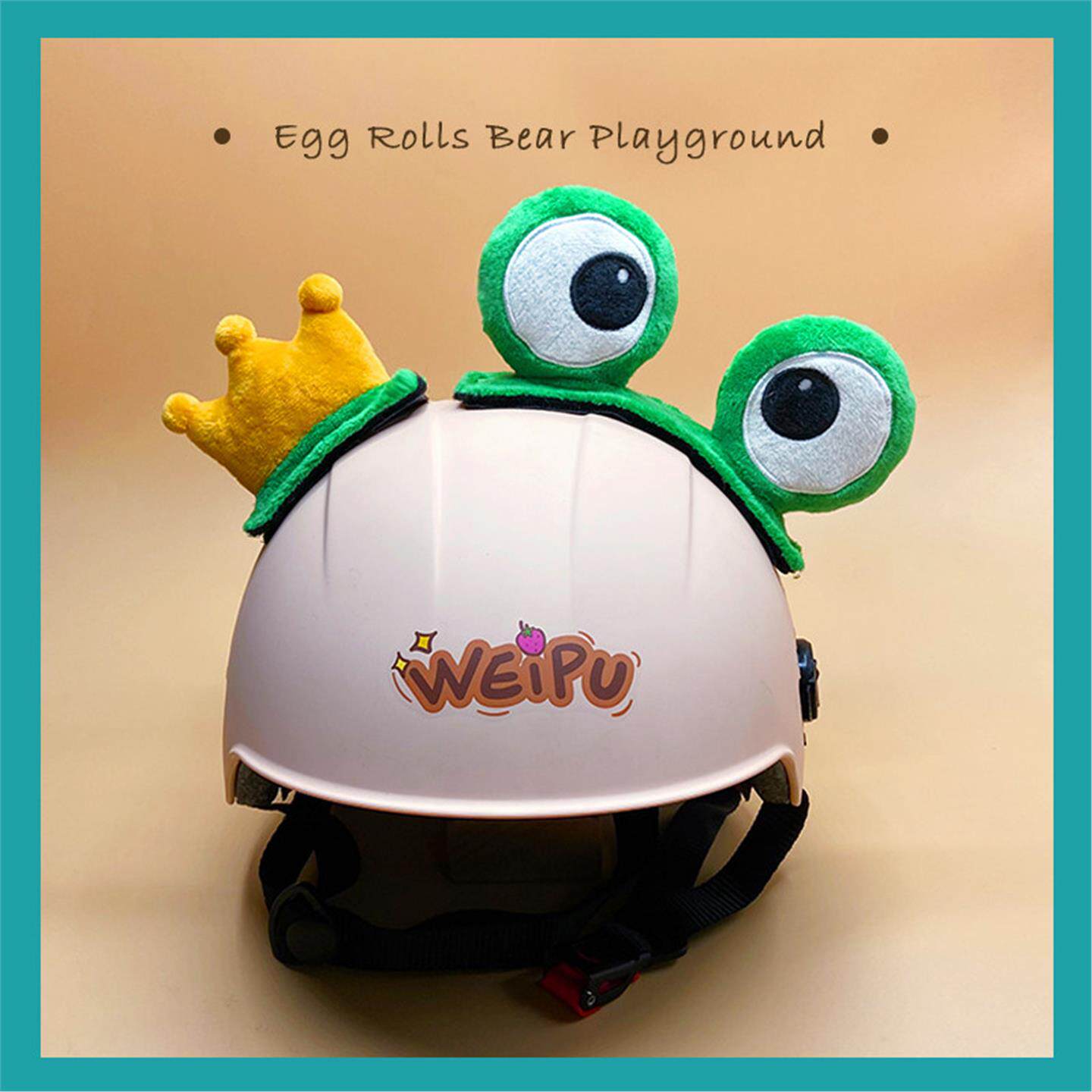 Bear Fun Wild Cartoon cute Frog Prince for both men and women, helmet decoration with ears, electric motorcycle for children