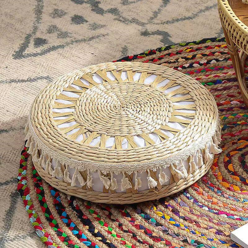 Handmade straw futon cushion, tatami mat, balcony bay window mat, round meditation mat, worship mat B&B