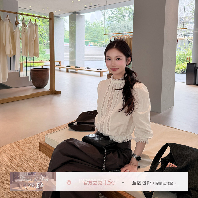 For Jie Shijie's "Yaxu Shengting" Cotton and Linen French Lace Shirt for Women, Autumn Cool and Relaxed Style, Can Be Worn in Two Ways