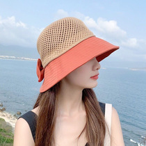 Hollow fisherman hat womens summer bow travel vacation beach hat cycling foldable sun protection hat
