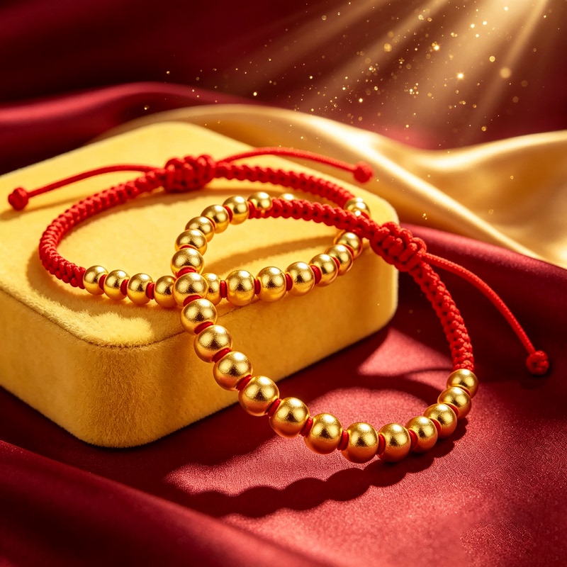 【Eternal Imperial Gold】3D Hard Gold Pure Gold 999 Small Gold Beads Fortune Beads DIY Gold Bracelet with Red String 【Eternal Imperial Gold】3D Hard Gold Pure Gold 999 Small Gold Beads Fortune Beads DIY Gold Bracelet with Red String