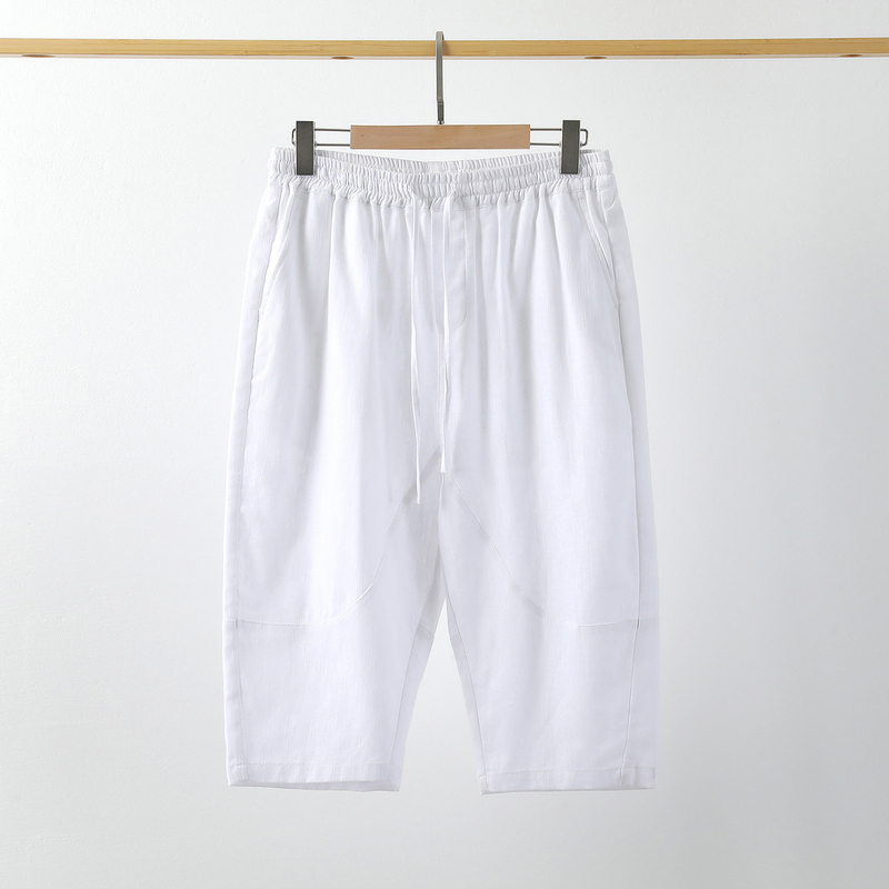 Old Money Style White Linen Shorts for Men, Summer Thin Loose Casual Cotton-Linen Pants, Light Mature Style Five-Six-Seven Quarter Pants
