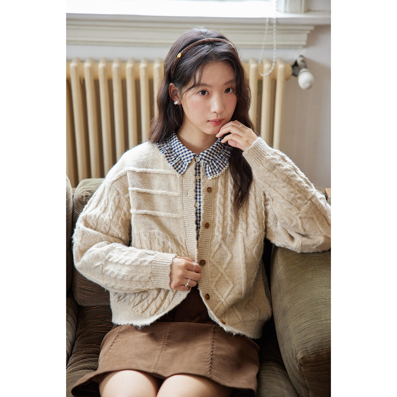 Nov Elist Retro Asymmetrical Diamond Pattern Twist Sweater Jacket for Women Autumn and Winter New Knitted Cardigan Nov Elist Retro Asymmetrical Diamond Pattern Twist Sweater Jacket for Women Autumn and Winter New Knitted Cardigan