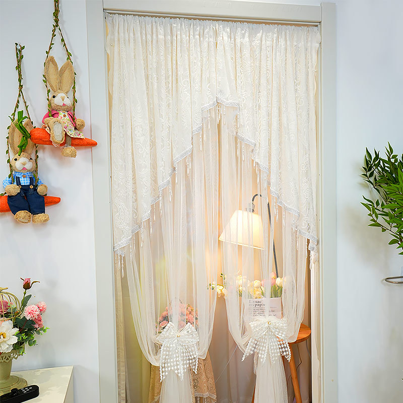 White Lace Door Curtain, Light Luxury French Style, No-Drill Sheer Curtain for Balcony Sunshade, Bedroom, Bathroom Partition, Door Curtain, Sheer Curtain