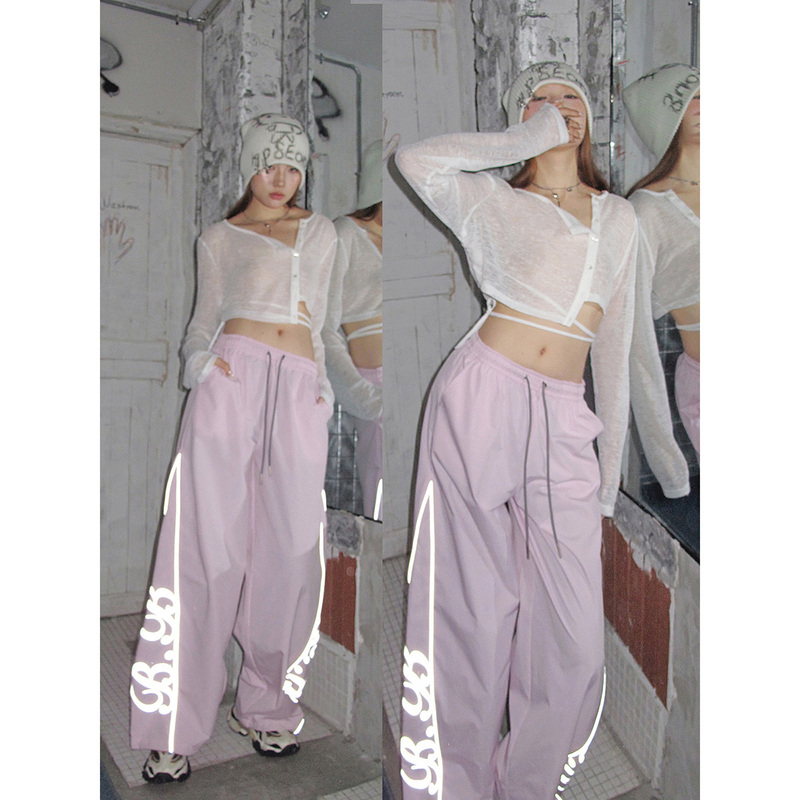 Busbable Stylish Pink Versatile Wide-Leg Casual Pants Street Cool Style Spring New Cargo Pants for Women