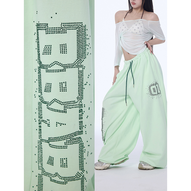 Busbable Original Green Letter Print Sweatpants Dance Niche Summer Loose Casual Pants for Women Busbable Original Green Letter Print Sweatpants Dance Niche Summer Loose Casual Pants for Women