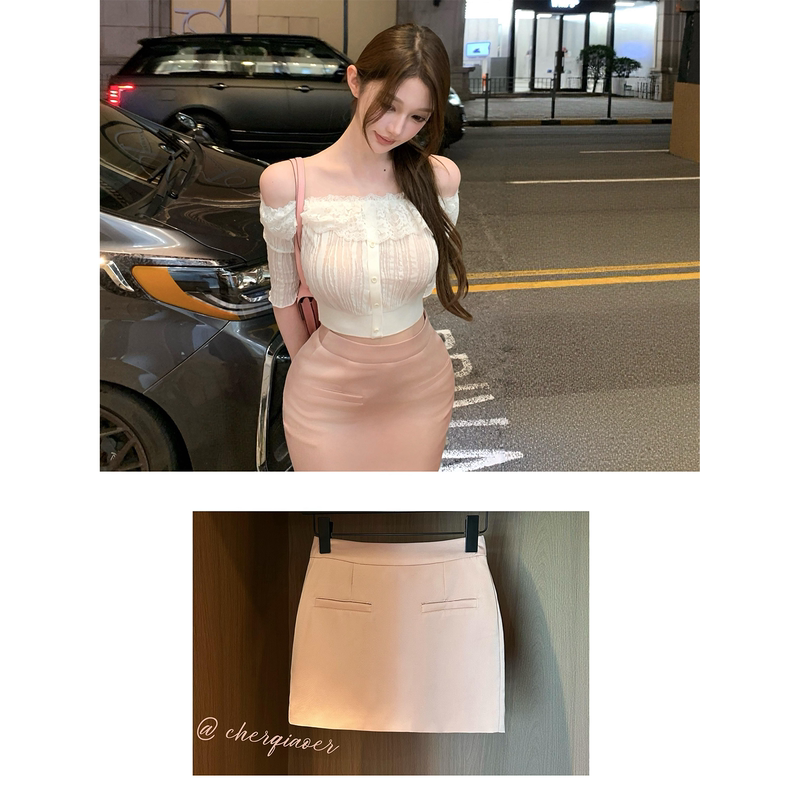 Cher Qiao'Er【Glowing Pink】Skirt for Women Summer High Waist Pure Desire Hot Girl Petite Pink Short Skirt