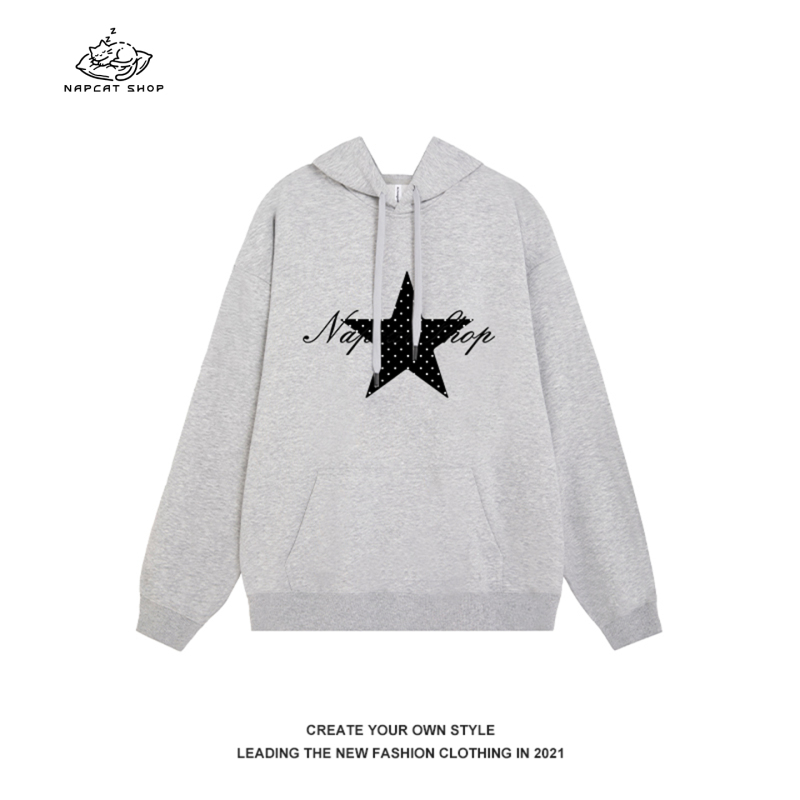 Nap Cat Korean-Style Sweet Black Polka Dot Star Print Hooded Sweatshirt for Women, Autumn and Winter Style, Age-Reducing and Slimming Top Nap Cat Korean-Style Sweet Black Polka Dot Star Print Hooded Sweatshirt for Women, Autumn and Winter Style, Age-Reducing and Slimming Top