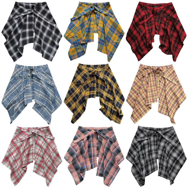 Wassup Trendy Plaid Skirt with a Single Piece Tie, Perfect for Performances and Layering, a Figure-Flattering Hem Wassup Trendy Plaid Skirt with a Single Piece Tie, Perfect for Performances and Layering, a Figure-Flattering Hem