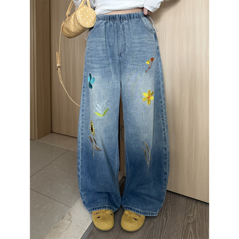 Maternity Jeans Spring and Autumn 2026 New High-Waisted Without Belly Support Embroidered Wide-Leg Floor-Length Pants Casual Straight Pants Autumn
