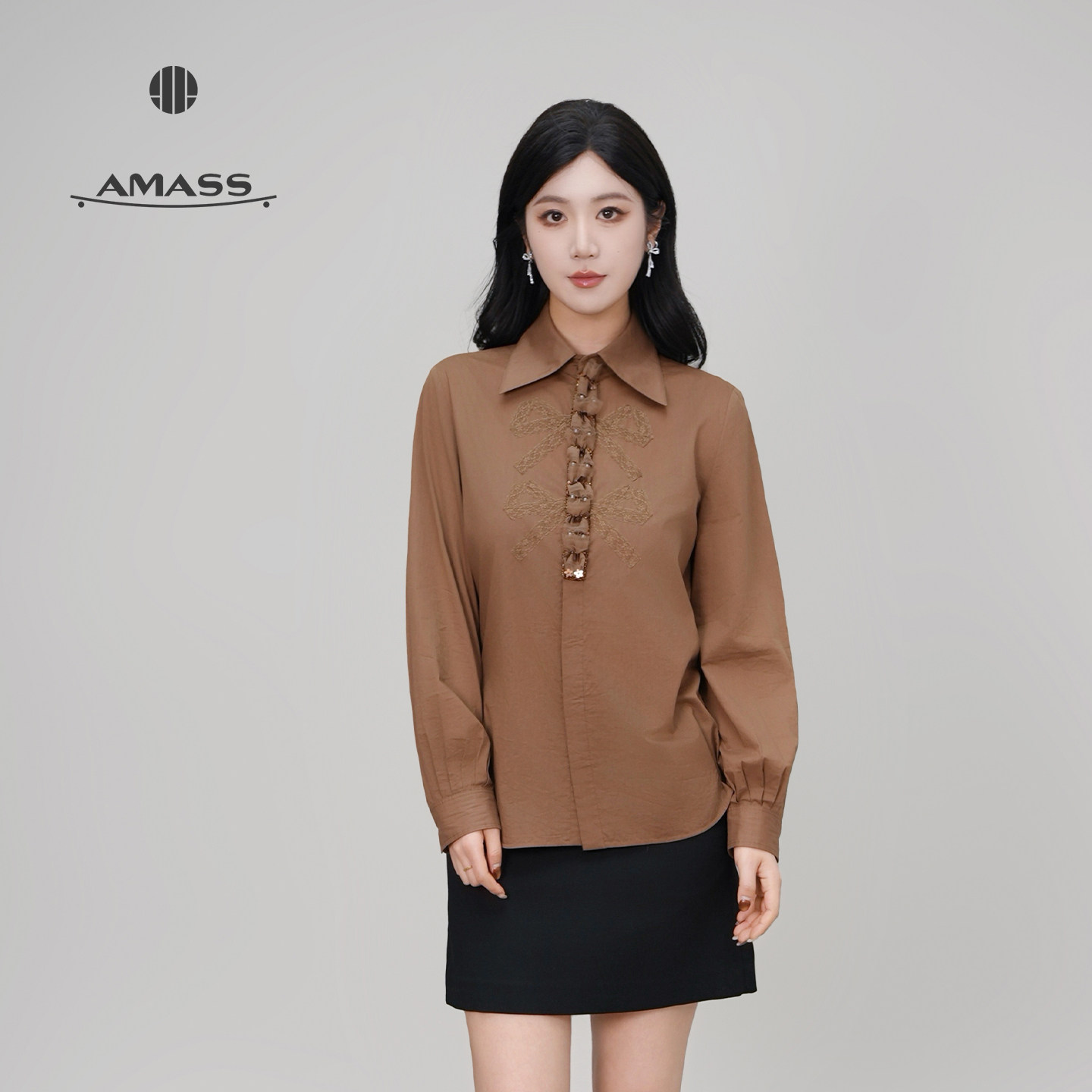 AMASS/阿玛施早春新款纯色百搭长袖款衬衫时尚衬衣上衣530039、