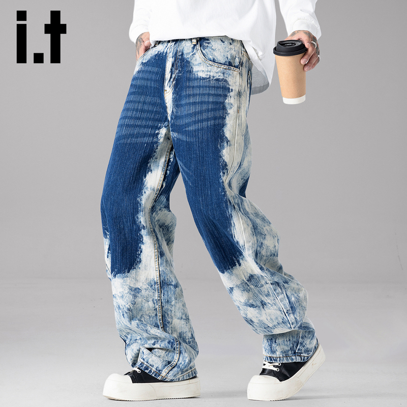 It Undergarden American Retro Snowflake Tie-Dye Washed Personalized Contrasting Color Design Autum Jeans for Men It Undergarden American Retro Snowflake Tie-Dye Washed Personalized Contrasting Color Design Autum Jeans for Men