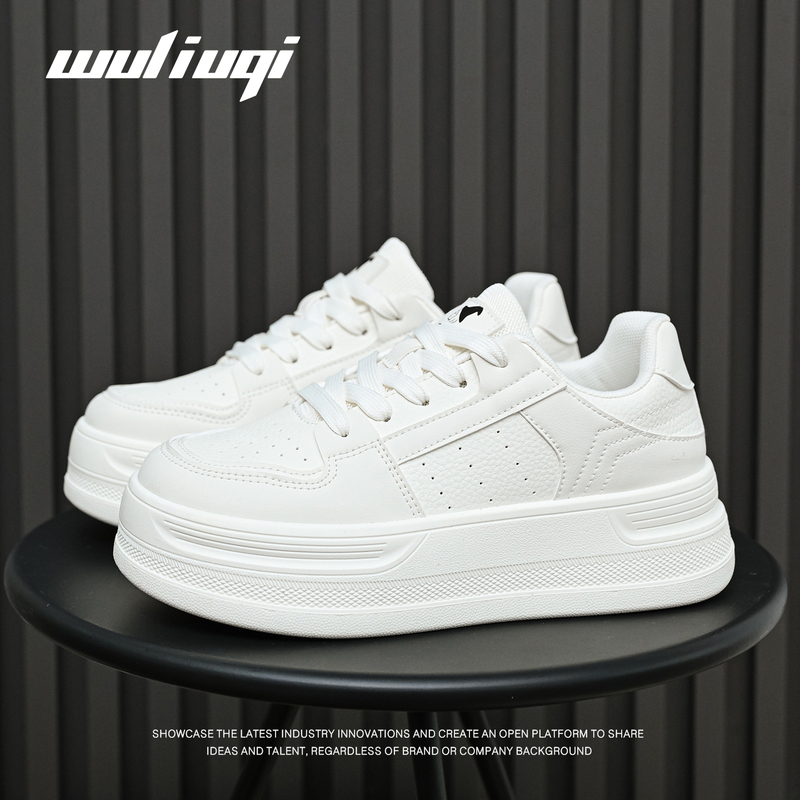 Wu Liuqi White Sneakers for Women, New Spring Model, Thick-Soled Versatile Shoes, Height-Increasing Casual Style, Student Shoes, Leather Height-Increasing Shoes