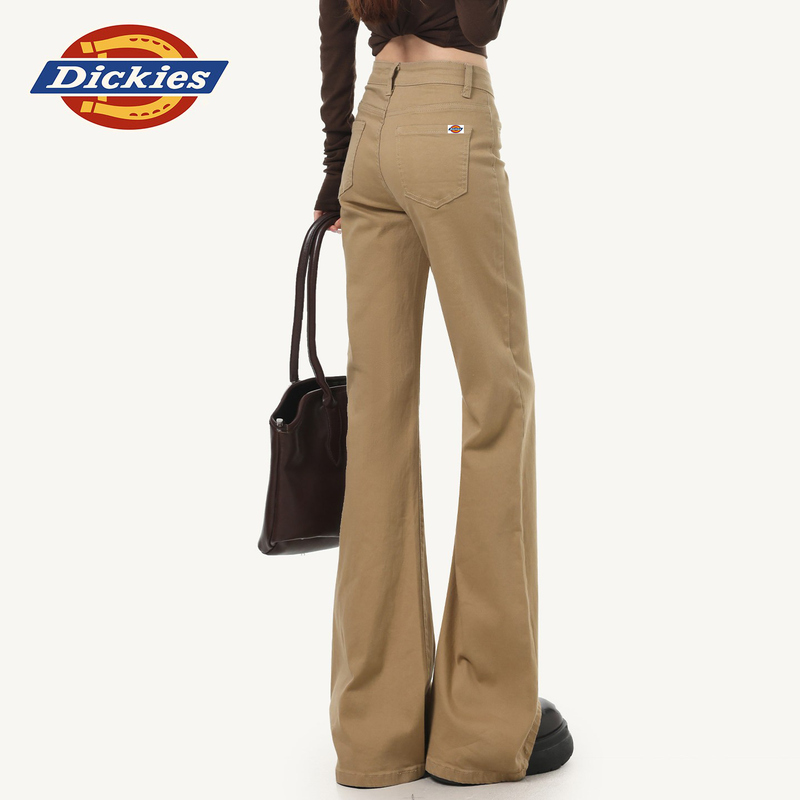 Dickies Khaki Flared Jeans for Women 2026 New Summer Non-Tight Elastic Bootcut Pants