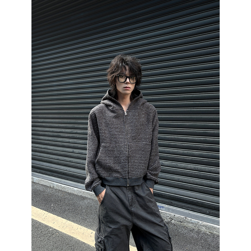 Mhae American Retro Cleanfit Hooded Sweatshirt for Men and Women, Heavyweight Lazy Style Striped Cardigan Jacket Mhae American Retro Cleanfit Hooded Sweatshirt for Men and Women, Heavyweight Lazy Style Striped Cardigan Jacket