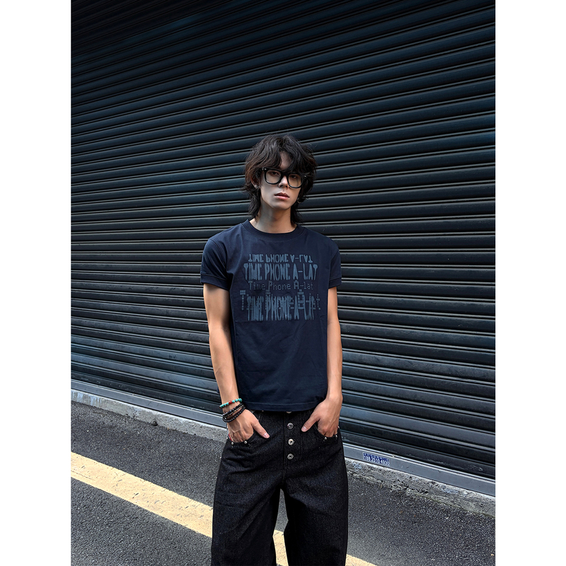Mhae American Retro Cleanfit Letter Print Short-Sleeved Unisex Trendy Summer Short Casual T-Shirt