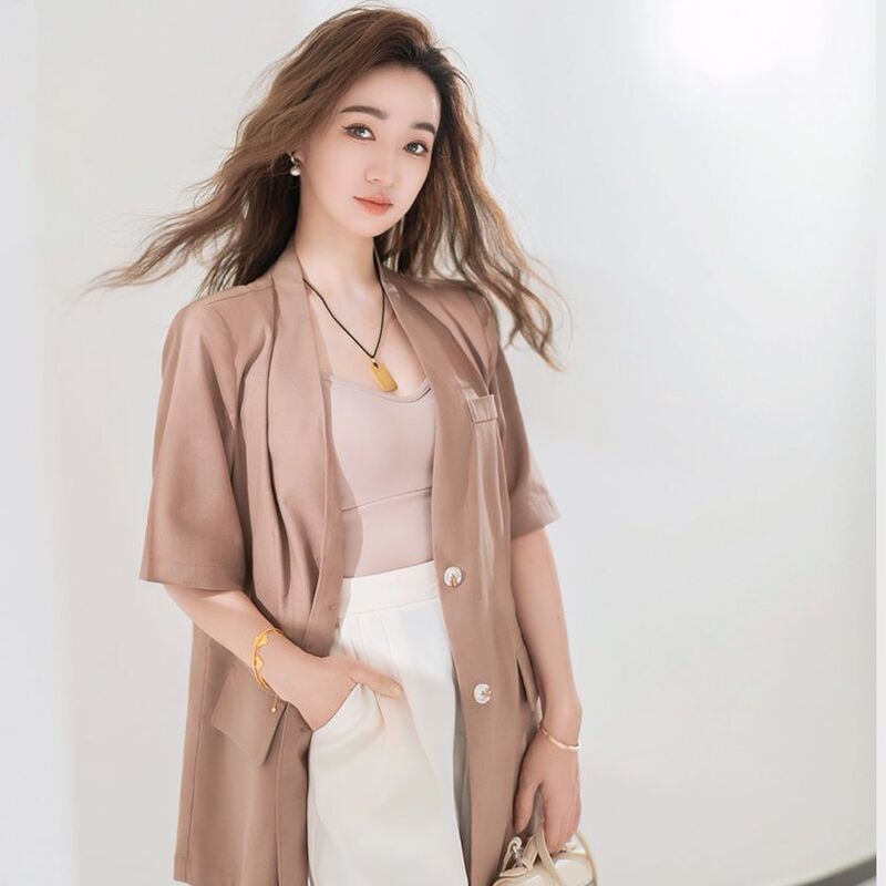 [100% Linen New Workplace Blazer] Thin, Stylish, Casual Short-Sleeve Blazer for Commuting W23Bj1080