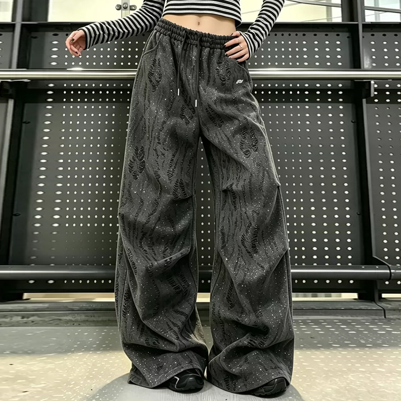 American Retro Tie-Dye Distressed High-Waisted Casual Pants New Style Spicy Girl Sports Design Hip-Hop Parachute Wide-Leg Pants American Retro Tie-Dye Distressed High-Waisted Casual Pants New Style Spicy Girl Sports Design Hip-Hop Parachute Wide-Leg Pants
