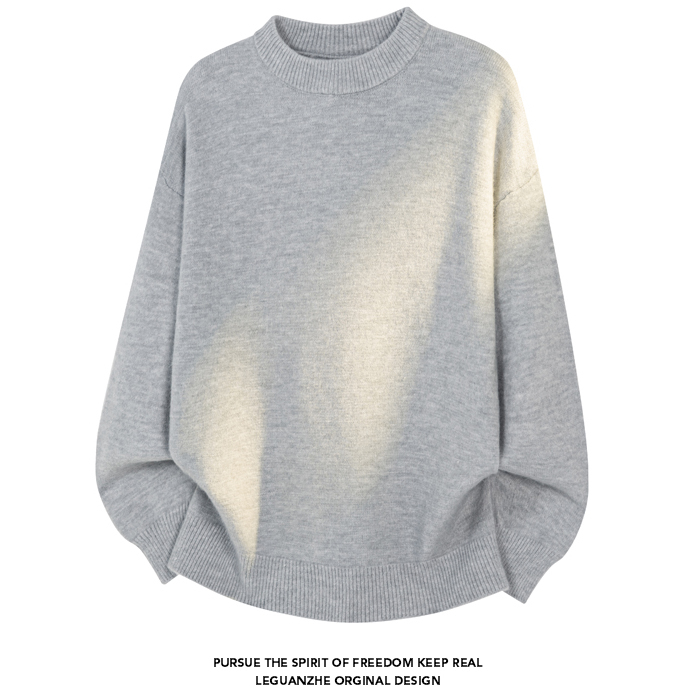 Solid Color Pullover Crew Neck Sweater for Men, Spring and Autumn Lazy Style Knit Base Layer, Simple Top