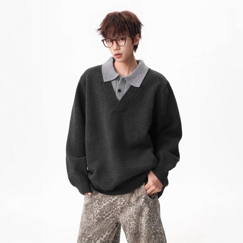 Atmospheric Two-Piece Sweater for Men and Women, Autumn and Winter Soft Knitwear with a Turn-Down Collar, Old Money Style Design, Couple's Top Atmospheric Two-Piece Sweater for Men and Women, Autumn and Winter Soft Knitwear with a Turn-Down Collar, Old Money Style Design, Couple's Top
