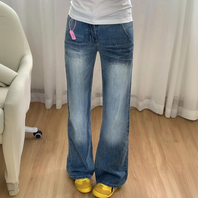 American Retro Flared Jeans for Women, New Summer Style, High-Waisted, Slimming, Straight-Leg Casual Pants for Plus-Size and Pear-Shaped Body Types