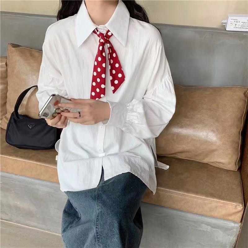 [Original Style] Japanese New Style Pointed Collar Lantern Sleeve Loose Long-Sleeve Jk Uniform Shirt for Female Students White Shirt