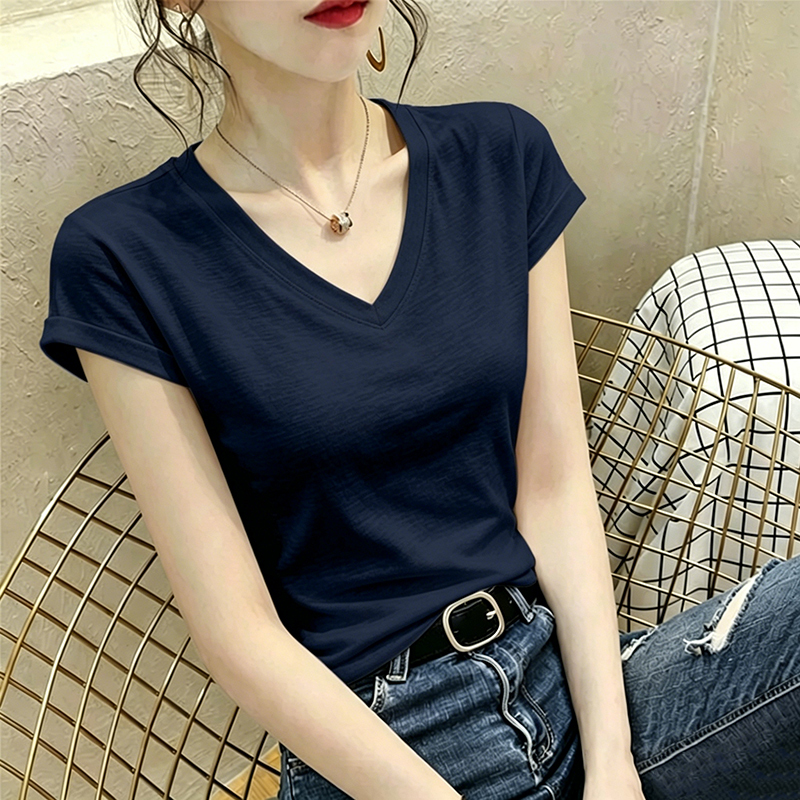 Korean-Style Elegant Flutter Sleeve Versatile Top 2026 Summer New V-Neck Pure Desire Loose Slimming Short-Sleeve T-Shirt for Women Korean-Style Elegant Flutter Sleeve Versatile Top 2026 Summer New V-Neck Pure Desire Loose Slimming Short-Sleeve T-Shirt for Women