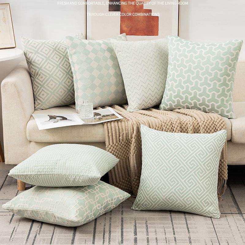 Simple Nordic style pillow, living room sofa pillow, green pattern pillow, bay window cushion, bedside replacement pillow cover
