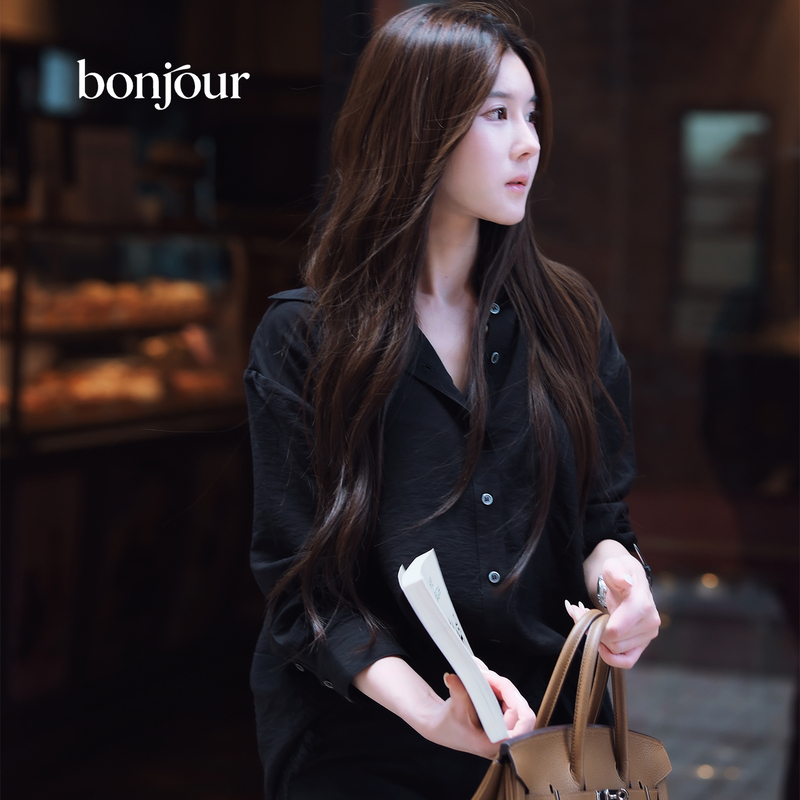 Congyuan Bonjour Korean-Style Black Lace Shirt, Versatile for Everyday Wear, Slimming, Suitable for All Seasons