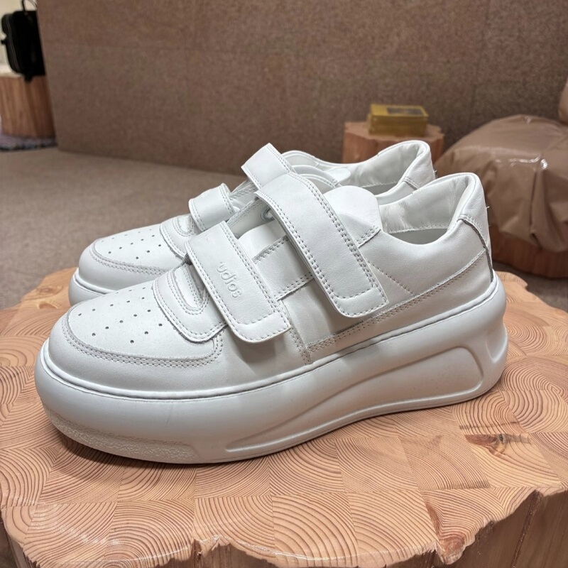Ac Studios Ma Sichen's Same Style Smiley Velcro Sneakers for Women, Thick-Soled Platform Sneakers, Genuine Leather White Shoes