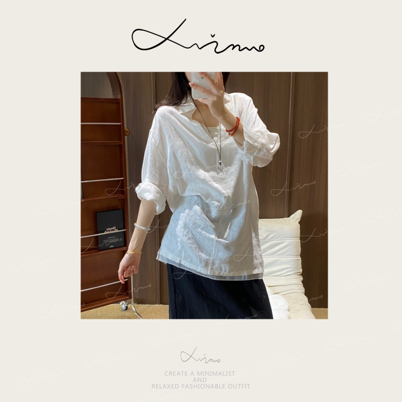 Xingzhinuo 2026 Summer New Loose and Casual V-Neck Linen Sports Casual Mid-Length Top A0396