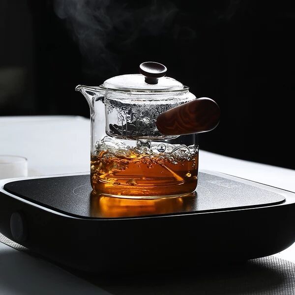 Side handle wooden steaming teapot filter tea set household teapot electric pot stove teapot high borosilicate glass side handle pot