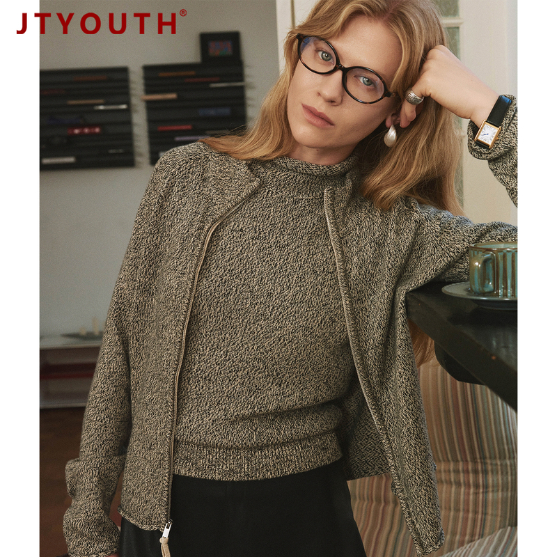 Jtyouth Old Money Stand Collar Floral Yarn Knit Jacket 2026 Autumn New Vintage Floral Yarn Rolled Edge Knit Cardigan
