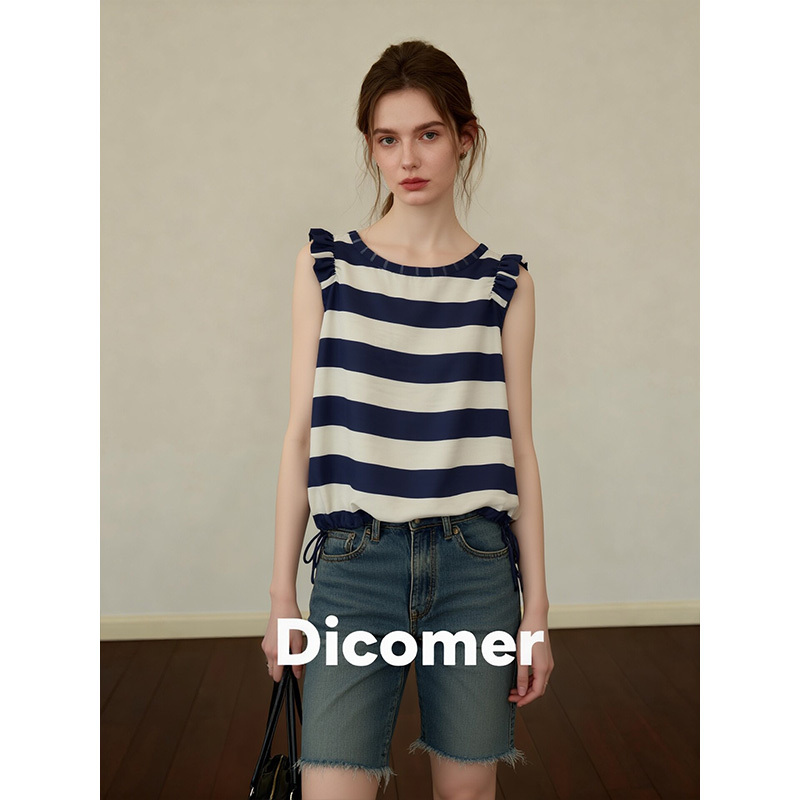 Dicomer Official Website Korean Style Color-Block Striped Ruffle Tank Top Women's Loose Fit Slimming Sleeveless Plus Size Top Dicomer Official Website Korean Style Color-Block Striped Ruffle Tank Top Women's Loose Fit Slimming Sleeveless Plus Size Top