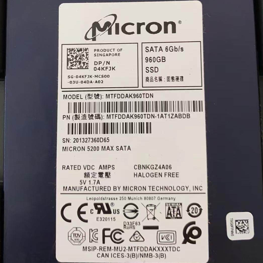 Micron/美光5200 MAX 960G SATA SSD MTFDDAK960TDN-1AT1ZABDB