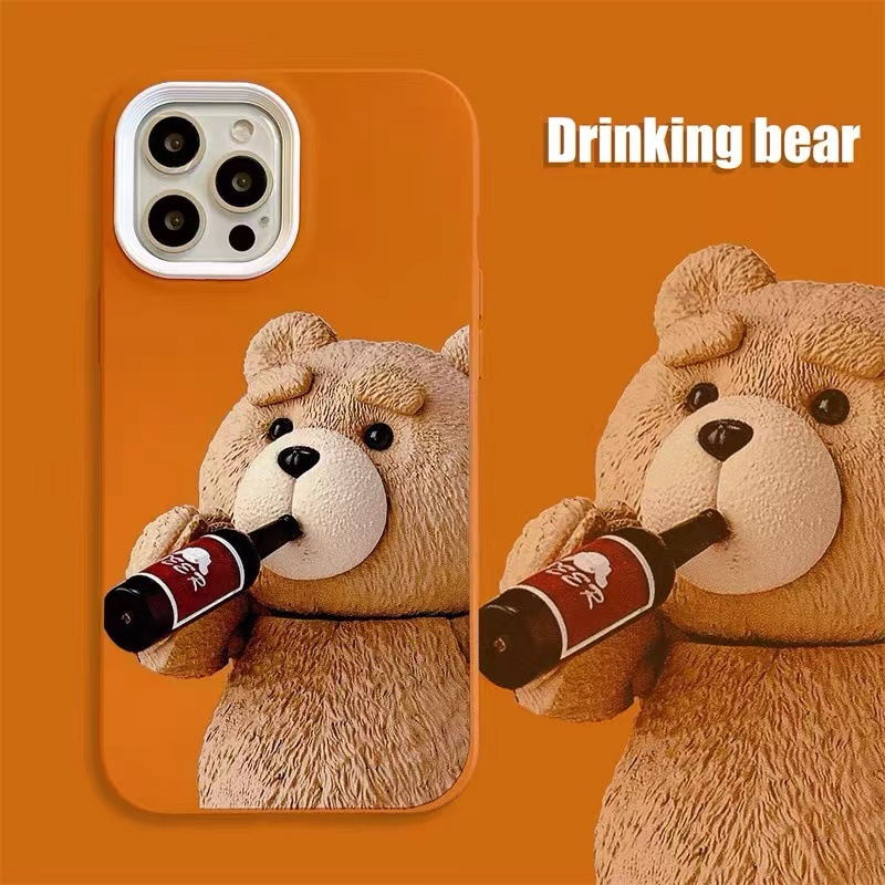 Apply Apple 13 phone protective shell Violent Bear Three-in-one iPhone12 Cartoon Little Bear Beer Bear Cute Fashion Tide