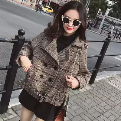 Temperament cashmere woolen coat women's 2021 autumn and winter new women's fashion plaid suit small woolen coat