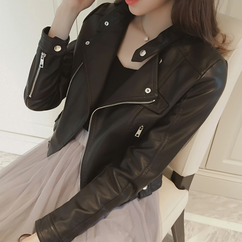 Tide Card Short leather Genuine Leather Girl 2022 Chunqiu New Female Clothing Han Version of Slim Locomotive Jacket Jacket